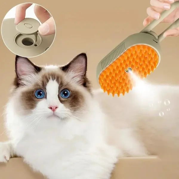 Escova Elétrica Multifuncional para Cães e Gatos - Remoção de Pelos e Hidratação a Vapor