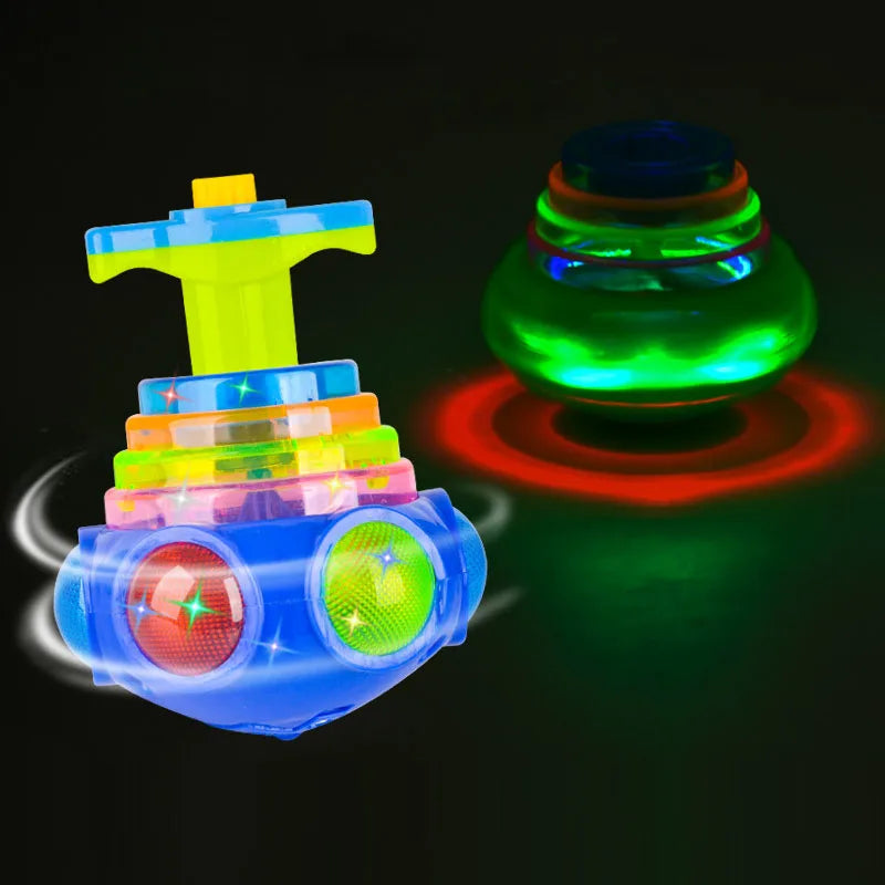 Pião Giratório com Luzes Pisca-Pisca em Forma de OVNI - Brinquedo com Lançador de Giroscópio Musical LED para Crianças, Diversão para Festas de Aniversário