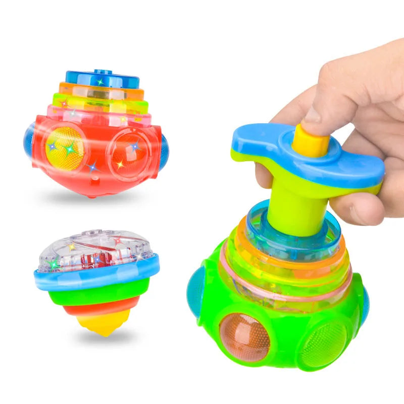 Pião Giratório com Luzes Pisca-Pisca em Forma de OVNI - Brinquedo com Lançador de Giroscópio Musical LED para Crianças, Diversão para Festas de Aniversário