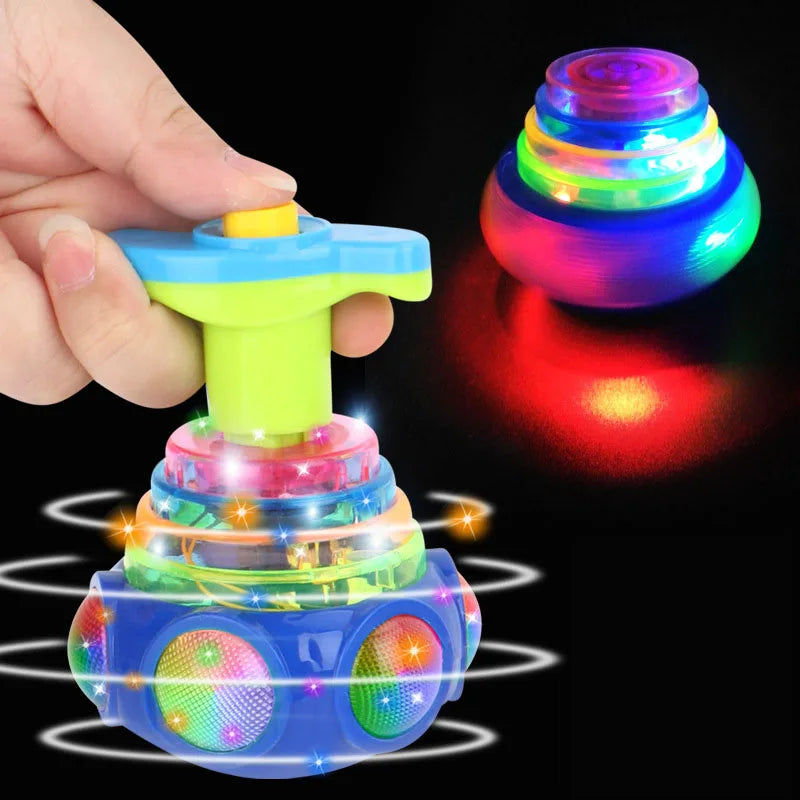 Pião Giratório com Luzes Pisca-Pisca em Forma de OVNI - Brinquedo com Lançador de Giroscópio Musical LED para Crianças, Diversão para Festas de Aniversário